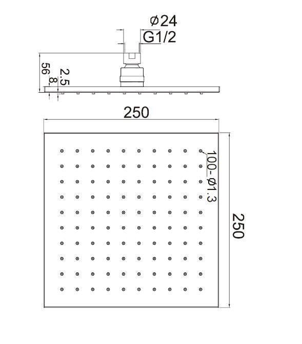 250MM SQUARE SHOWER HEAD BRUSHED GOLD (NRROB1003BG)