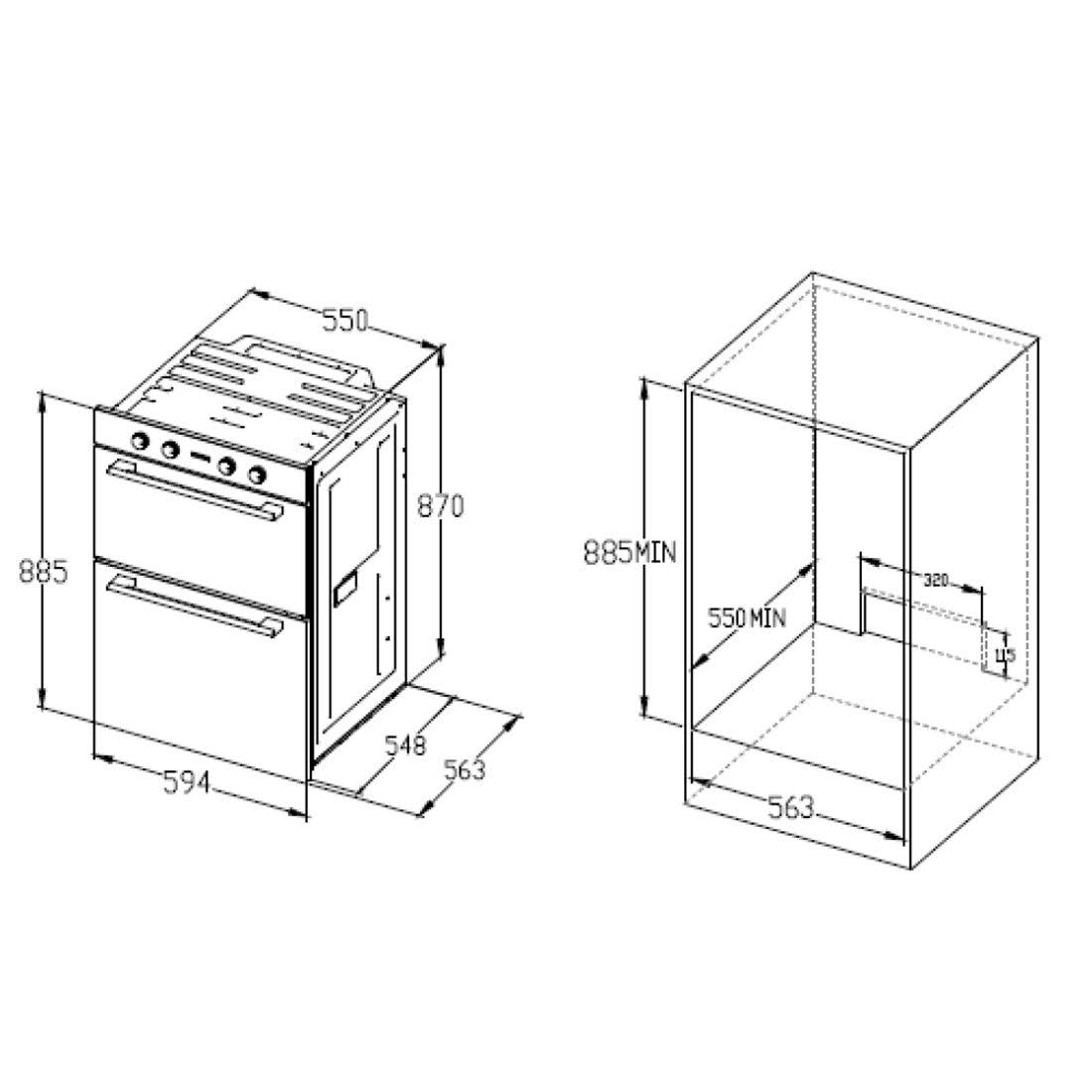 Euro Appliances Electric Double Oven, Black Glass, 60cm