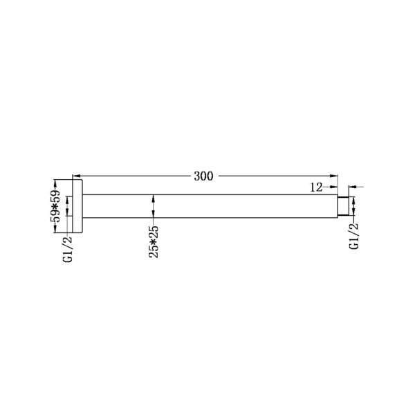 SQUARE CEILING ARM 300MM LENGTH GUN METAL (NR504300GM)