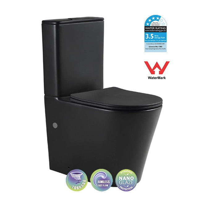 T6088RT-MB – VERA Tornado-Rimless Toilet Suite in Matt Black