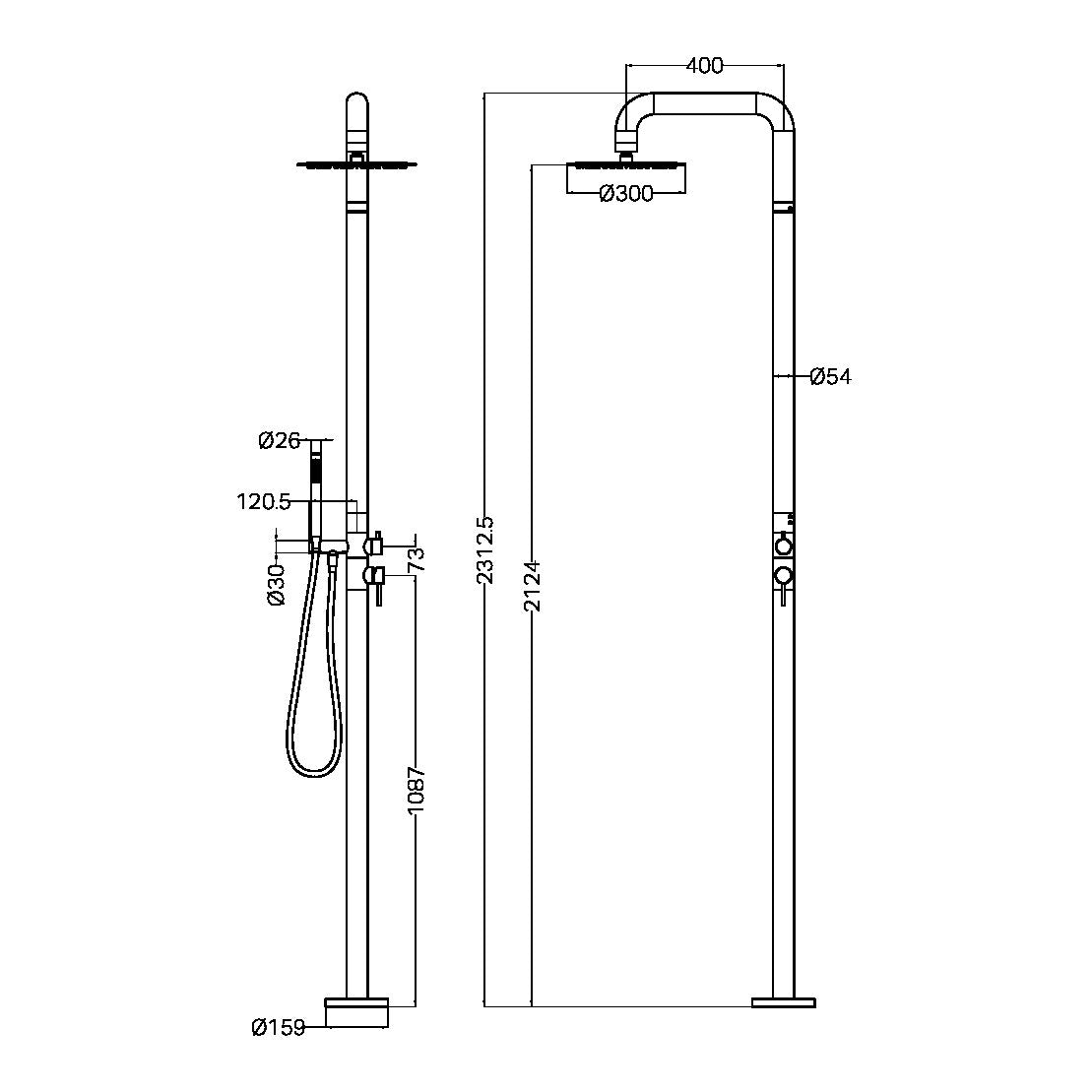Zen SS316L Outdoor Freestanding Shower Column Graphite (NR162205aGR)