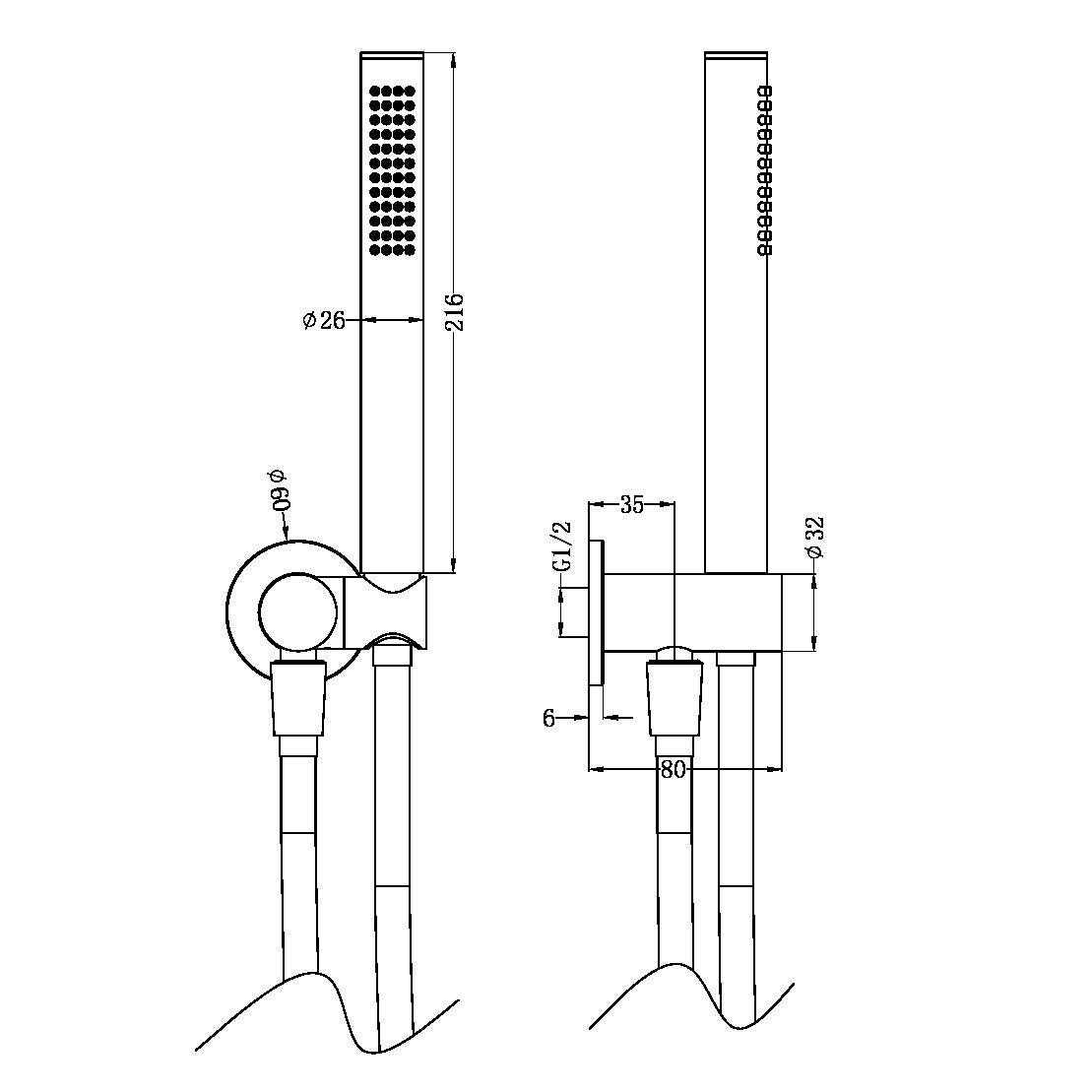 Zen SS316L Shower On Bracket With Outdoor Shower Hose Graphite (NR162205d01GR)