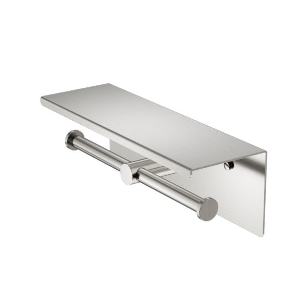 Mecca Double Toilet Roll Holder With Shelf Brushed Nickel (NR1986eBN)