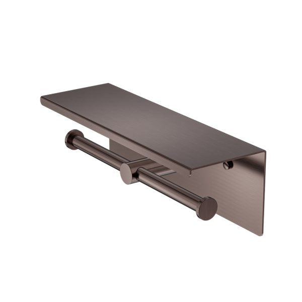 Mecca Double Toilet Roll Holder With Shelf Brushed Bronze (NR1986eBZ)