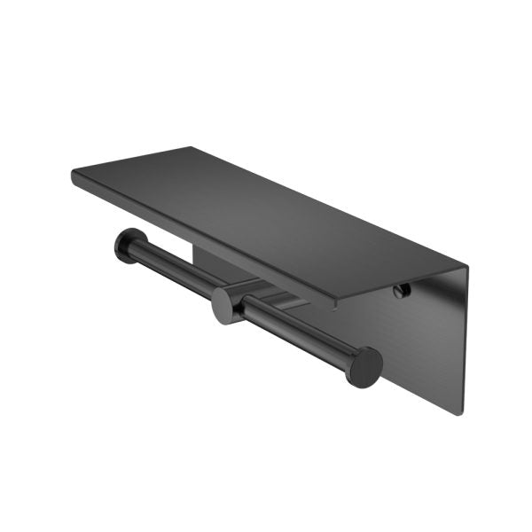 Mecca Double Toilet Roll Holder With Shelf Gun Metal (NR1986eGM)