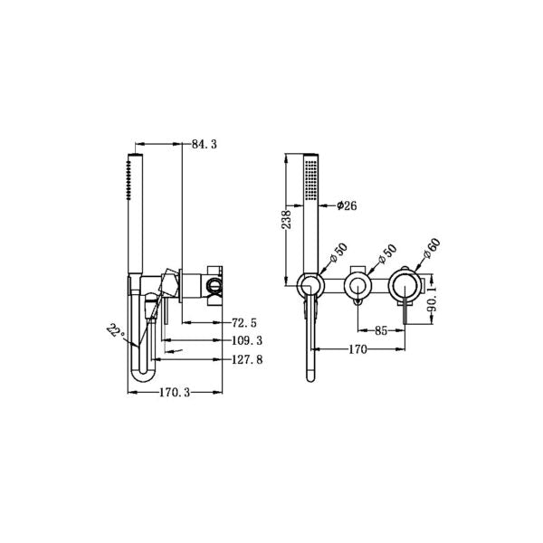 MECCA SHOWER MIXER DIVERTOR SYSTEM SEPARATE BACK PLATE MB (NR221903FMB)