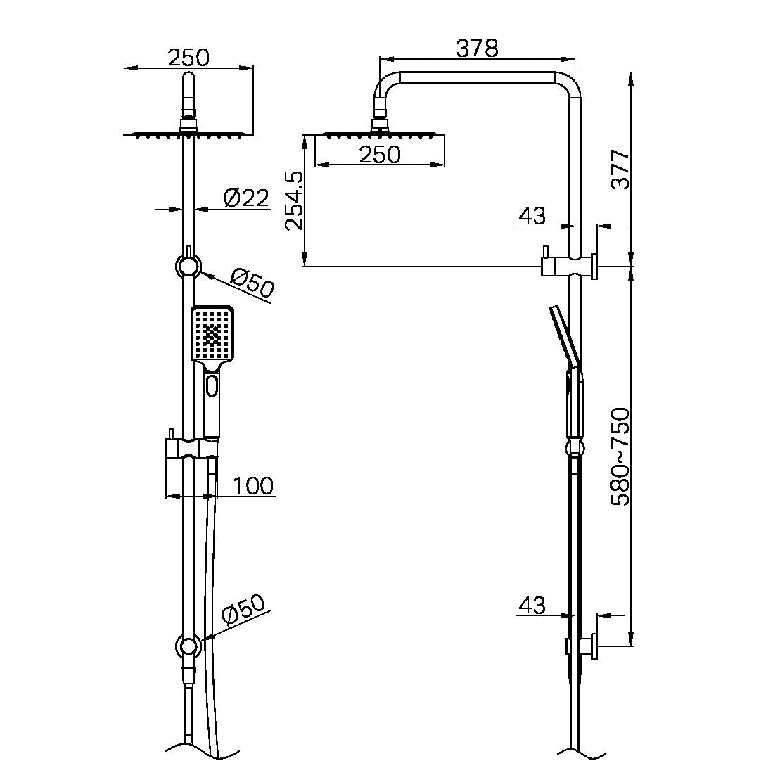 SQUARE PROJECT TWIN SHOWER BRUSHED NICKEL (NR232105EBN)
