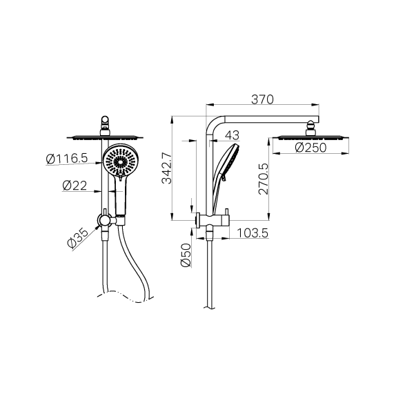 Mecca 2 In 1 Twin Shower Chrome (NR250805eCH)