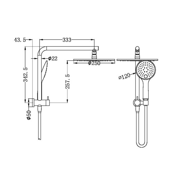 MECCA 2 IN 1 TWIN SHOWER GUN METAL (NR250805bGM)