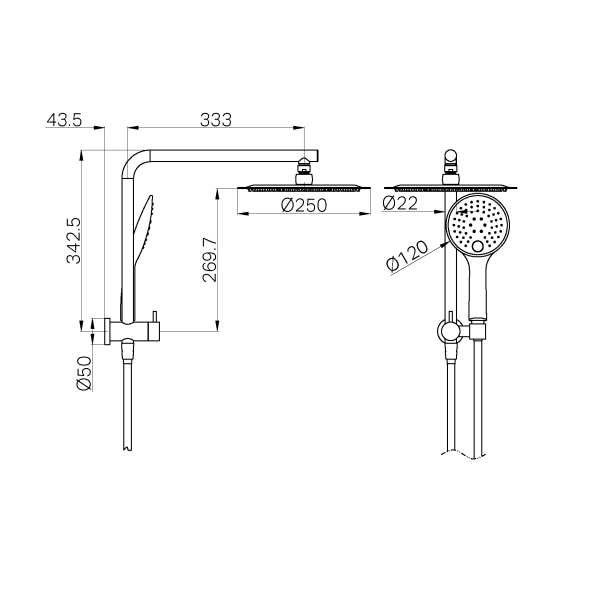 MECCA 2 IN 1 TWIN SHOWER CHROME (NR250805bCH)