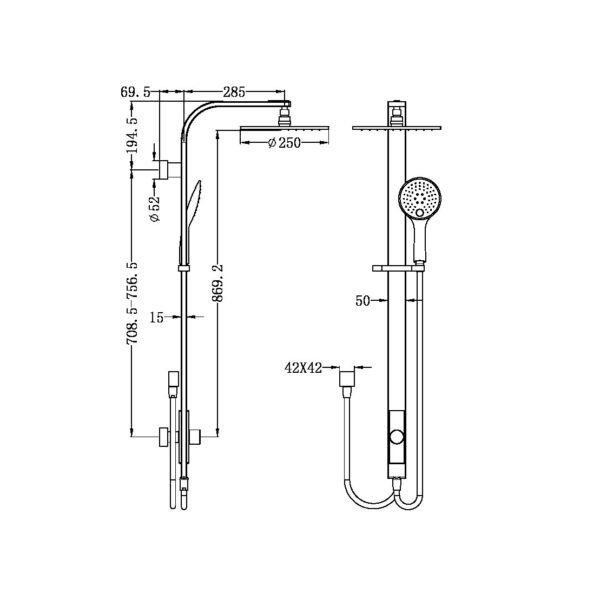 ASTRA RAIN ROUND TWIN SHOWERDOUBLE HOSE MATTE BLACK (NR281305bMB)