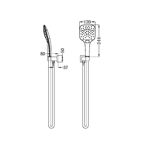 RAIN SQUARE 3 FUNCTION SHOWER ON BRACKET CHROME (NR306CH)