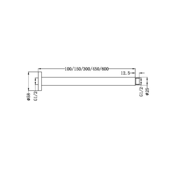 ROUND CEILING ARM 100/150/300/450/600MM LENGTH CHROME
