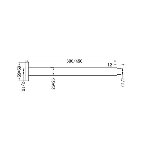 SQUARE CEILING ARM 300/450MM LENGTH MATTE BLACK