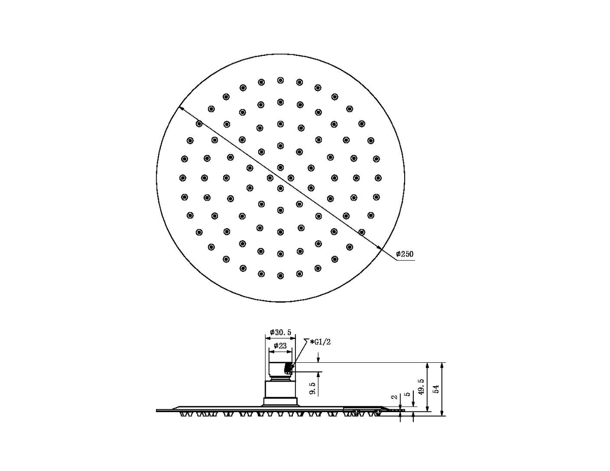 250mm Round Stainless Steel Shower Head 4 Star Rating Brushed Nickel (NR507036BN)