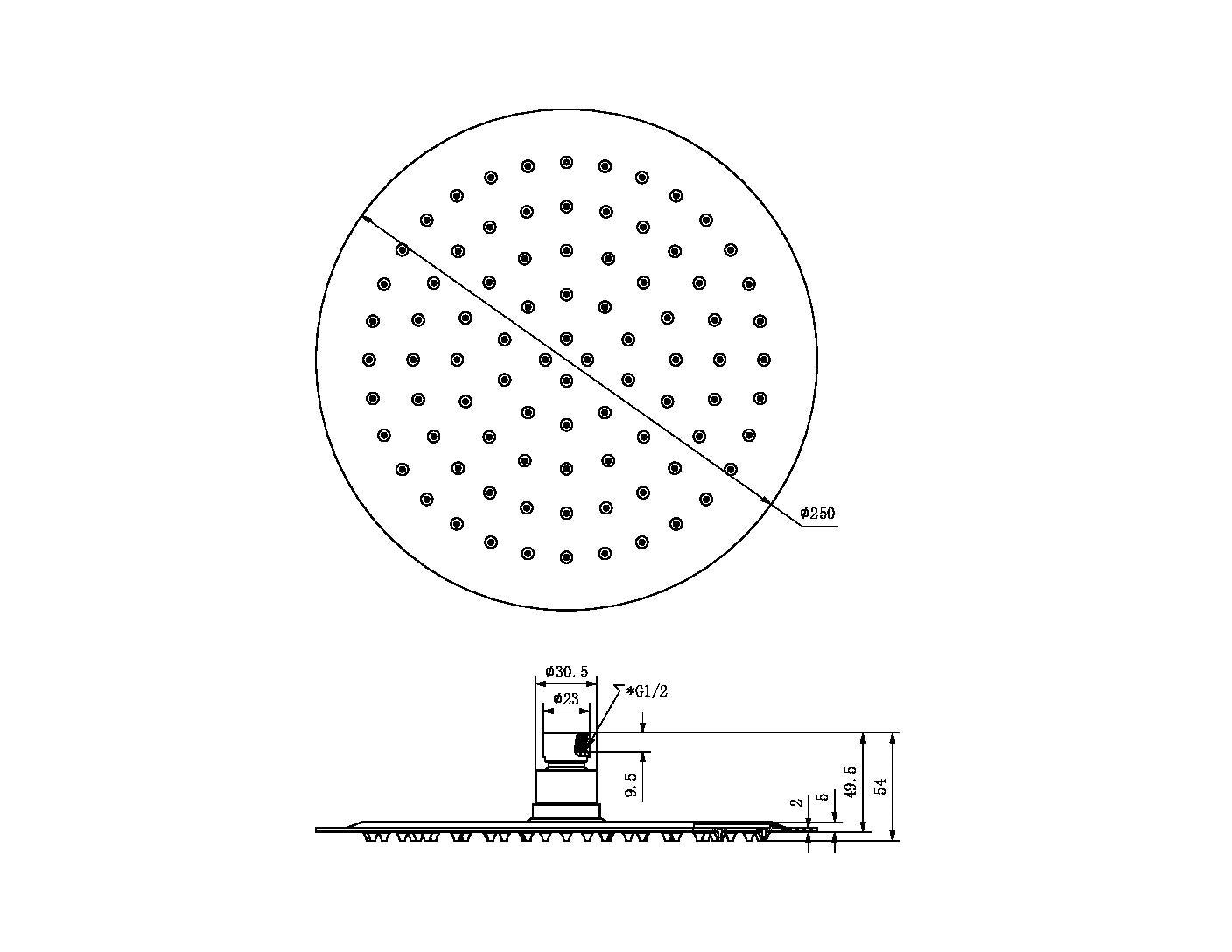 250mm Round Stainless Steel Shower Head 4 Star Rating Brushed Nickel (NR507036BN)