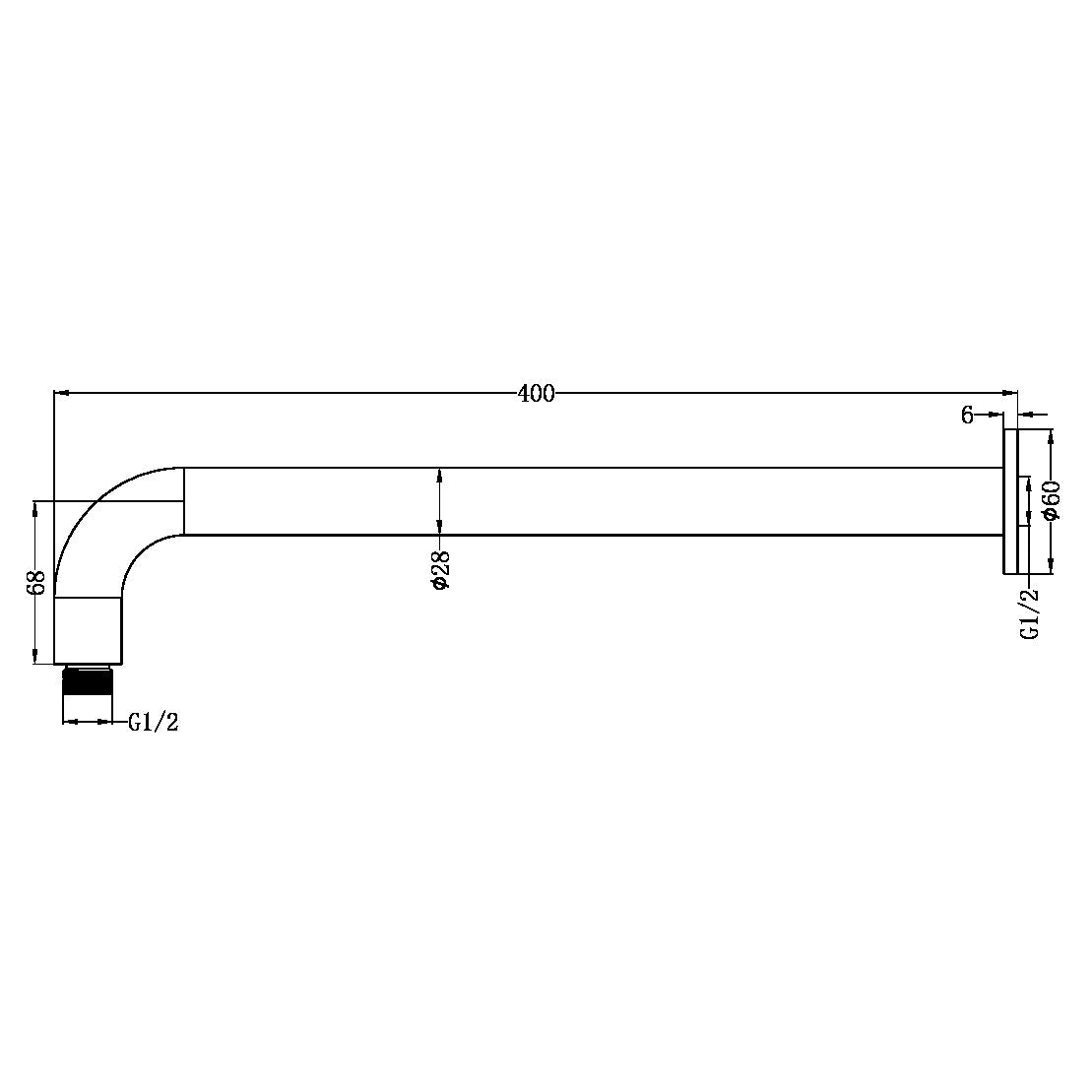 Zen SS316L Round Shower Arm 400mm Length Brushed Gold (NR509BG)