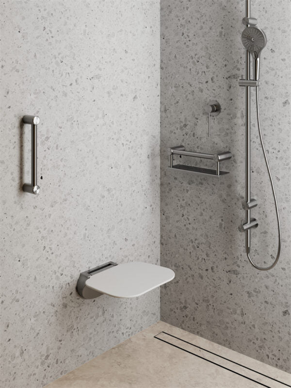 MECCA CARE SHOWER SEAT 400X330MM GUN METAL (NRCR0003GM)