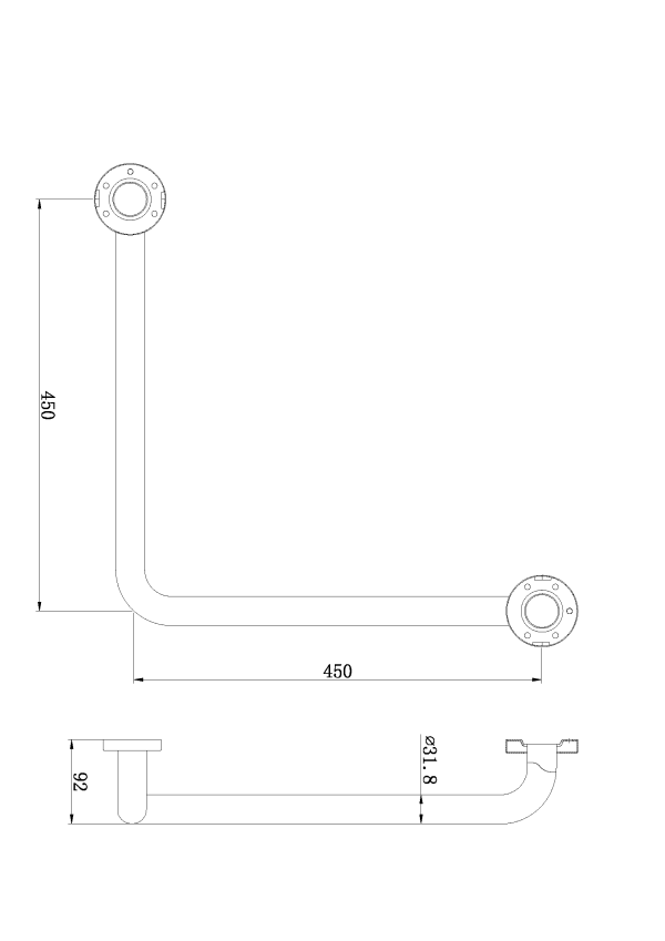 Classic Care SS304 450X450 Right Angle Grab Bar (Concealed Fixing) Matte Black (NRCR02MB)
