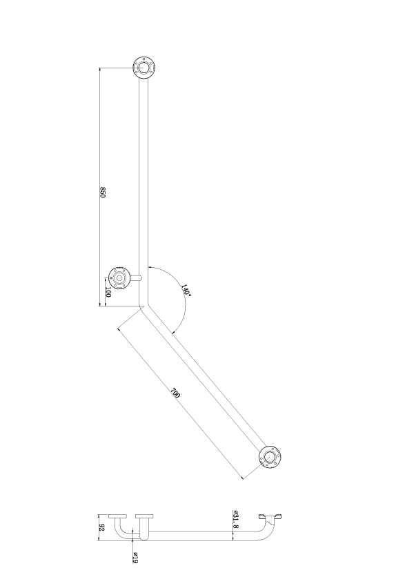 Classic Care SS304 800X700 140 Degrees Left Hand (Concealed Fixing) Chrome (NRCR03lCH)