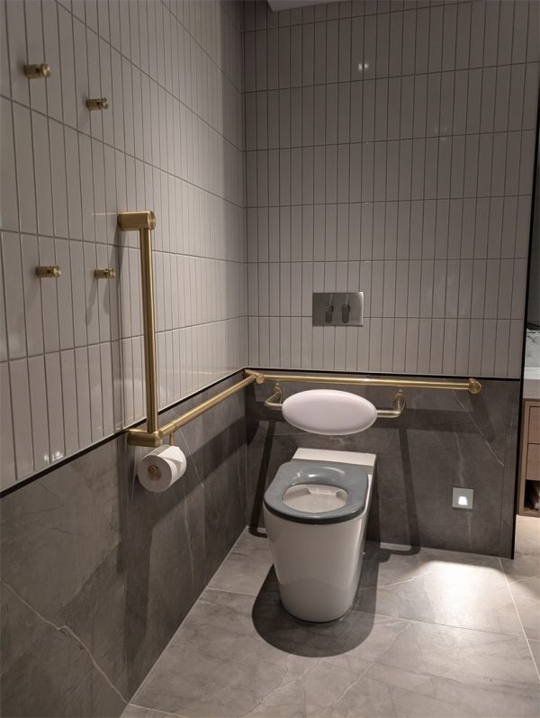 Mecca Care 32mm DDA Accessible Toilet Grab Rail Set 90 Degree Continuous 600X1065X1025mm Brushed Gold (NRCR3290cBG)