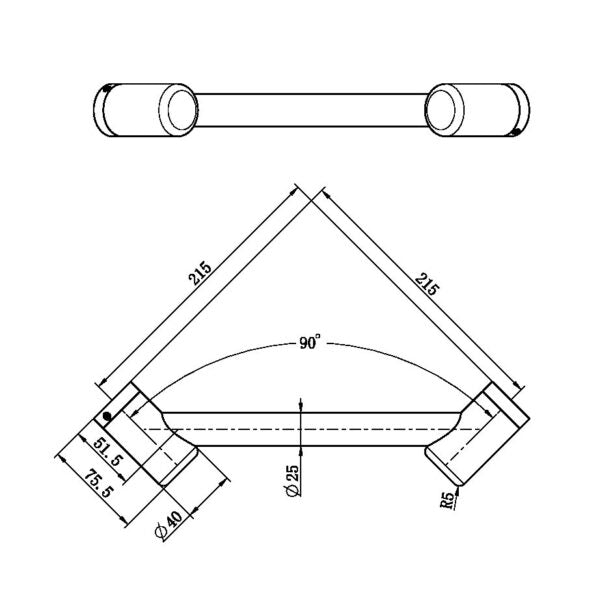 MECCA CARE 25MM FOOTREST CORNER GRAB RAIL 215MM GUN METAL (NRCR2508WGM)