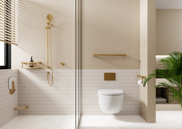MECCA CARE SHOWER SEAT 400X330MM BRUSHED GOLD (NRCR0003BG)