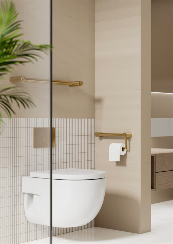 MECCA CARE 25MM DOUBLE TOWEL GRAB RAIL 600/900MM BRUSHED GOLD