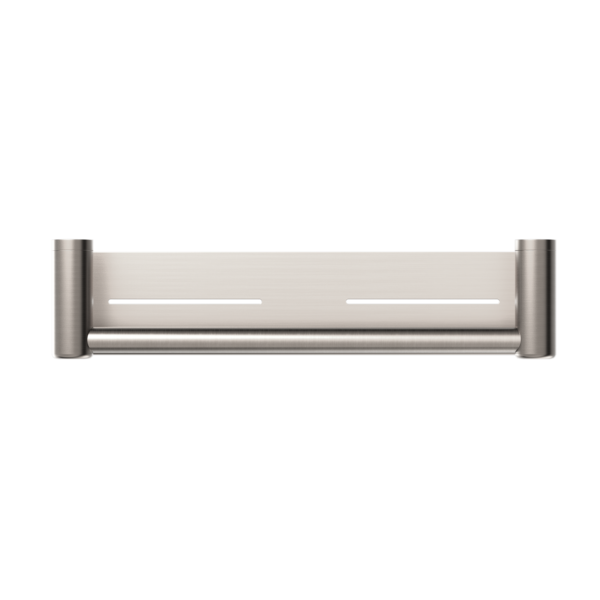 MECCA CARE 25MM GRAB RAIL WITH SHELF 300/450MM BRUSHED NICKEL