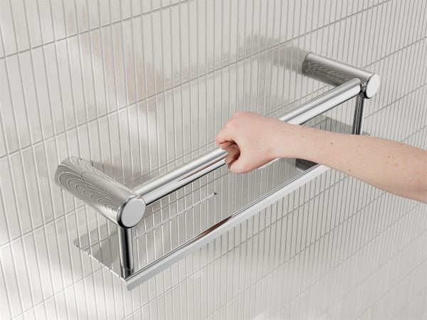 MECCA CARE 25MM GRAB RAIL WITH SHELF 300/450MM CHROME