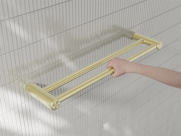 MECCA CARE 25MM DOUBLE TOWEL GRAB RAIL 600/900MM BRUSHED GOLD