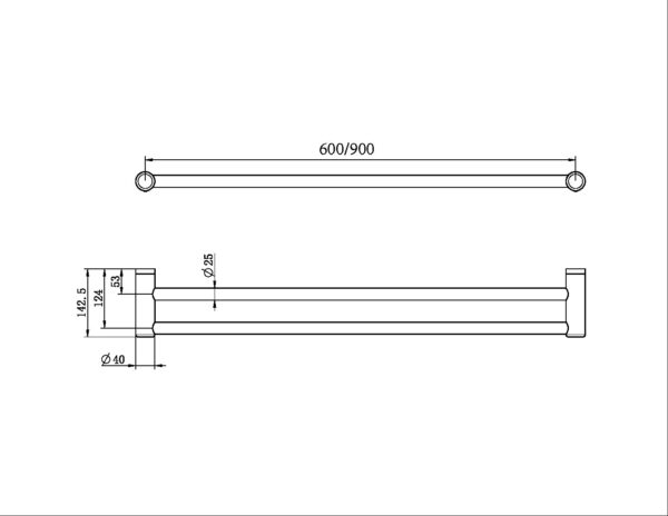 MECCA CARE 25MM DOUBLE TOWEL GRAB RAIL 600/900MM BRUSHED BRONZE