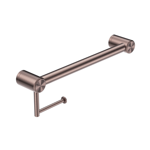 MECCA CARE 32MM GRAB RAIL WITH TOILET ROLL HOLDER 450MM BRUSHED BRONZE (NRCR3218ABZ)
