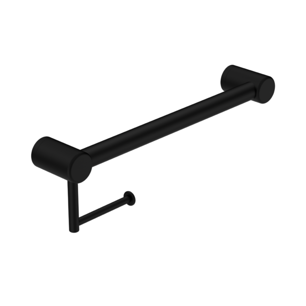 MECCA CARE 32MM GRAB RAIL WITH TOILET ROLL HOLDER 450MM MATTE BLACK (NRCR3218AMB)
