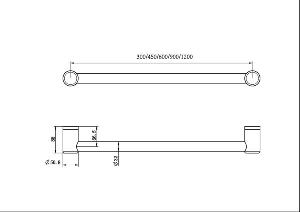 MECCA CARE 32MM GRAB RAIL 300/450/600/900/1200MM BRUSHED BRONZE