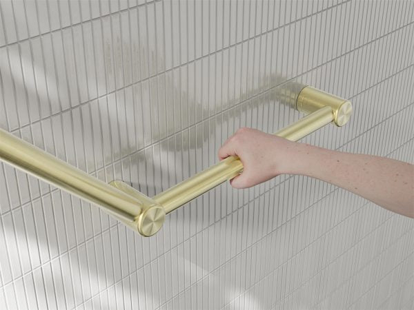 MECCA CARE 32MM AMBULANT TOILET GRAB RAIL 45 DEGREE 750x450MM BRUSHED GOLD (NRCR3245ABG)