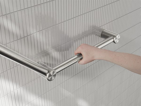 MECCA CARE 32MM AMBULANT TOILET GRAB RAIL 45 DEGREE 750x450MM BRUSHED NICKEL (NRCR3245ABN)