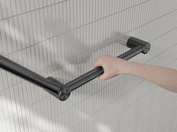 MECCA CARE 32MM AMBULANT TOILET GRAB RAIL 45 DEGREE 750x450MM GUN METAL (NRCR3245AGM)