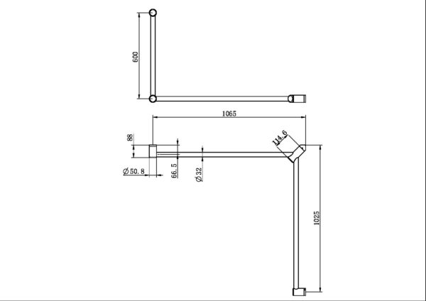 Mecca Care 32mm DDA Accessible Toilet Grab Rail Set 90 Degree Continuous 600X1065X1025mm Brushed Nickel (NRCR3290cBN)
