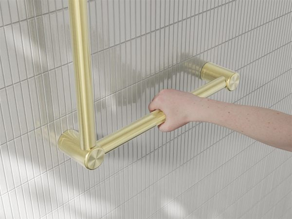 MECCA CARE 32MM AMBULANT TOILET GRAB RAIL 90 DEGREE 450x450MM BRUSHED GOLD (NRCR3290ABG)