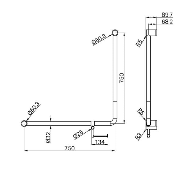 Mecca Care 32mm 90 Degree NZ4121 Accessible Toilet Grab Rail 750X750mm With Toilet Roll Holder Brushed Bronze (NRCR3290bhBZ)