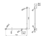 Mecca Care 32mm 90 Degree NZ4121 Accessible Toilet Grab Rail 750X750mm With Toilet Roll Holder Brushed Bronze (NRCR3290bhBZ)