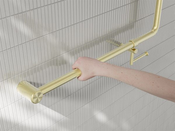 Mecca Care 32mm 90 Degree NZ4121 Accessible Toilet Grab Rail 750X750mm With Toilet Roll Holder Brushed Gold (NRCR3290bhBG)