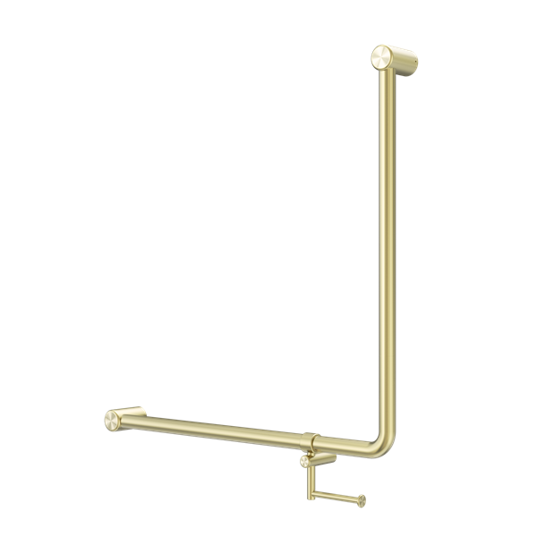 Mecca Care 32mm 90 Degree NZ4121 Accessible Toilet Grab Rail 750X750mm With Toilet Roll Holder Brushed Gold (NRCR3290bhBG)