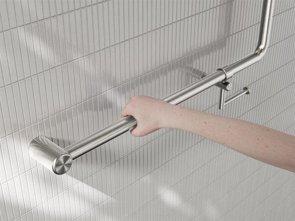 Mecca Care 32mm 90 Degree NZ4121 Accessible Toilet Grab Rail 750X750mm With Toilet Roll Holder Brushed Nickel (NRCR3290bhBN)