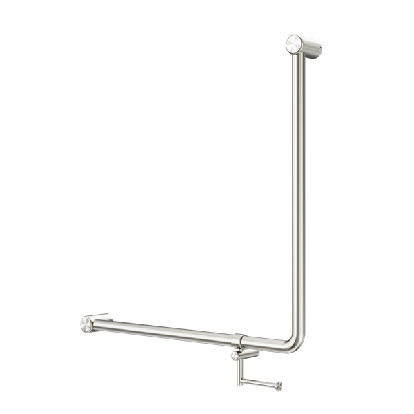 Mecca Care 32mm 90 Degree NZ4121 Accessible Toilet Grab Rail 750X750mm With Toilet Roll Holder Brushed Nickel (NRCR3290bhBN)