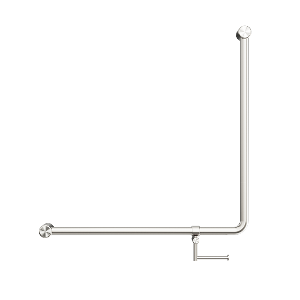 Mecca Care 32mm 90 Degree NZ4121 Accessible Toilet Grab Rail 750X750mm With Toilet Roll Holder Brushed Nickel (NRCR3290bhBN)