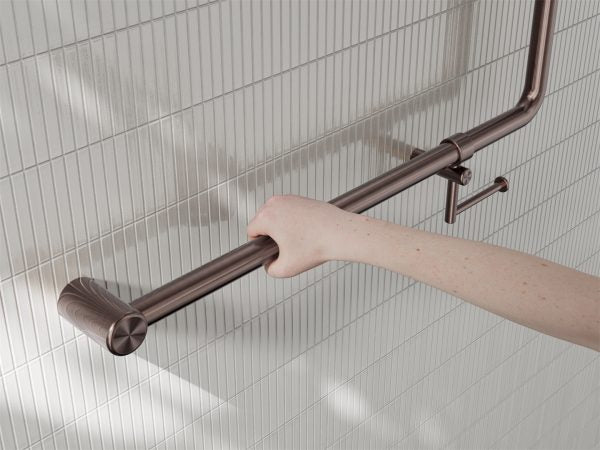 Mecca Care 32mm 90 Degree NZ4121 Accessible Toilet Grab Rail 750X750mm With Toilet Roll Holder Brushed Bronze (NRCR3290bhBZ)