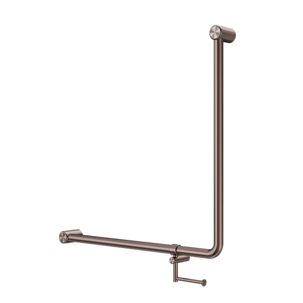 Mecca Care 32mm 90 Degree NZ4121 Accessible Toilet Grab Rail 750X750mm With Toilet Roll Holder Brushed Bronze (NRCR3290bhBZ)