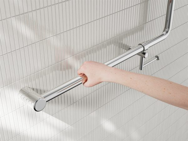 Mecca Care 32mm 90 Degree NZ4121 Accessible Toilet Grab Rail 750X750mm With Toilet Roll Holder Chrome (NRCR3290bhCH)